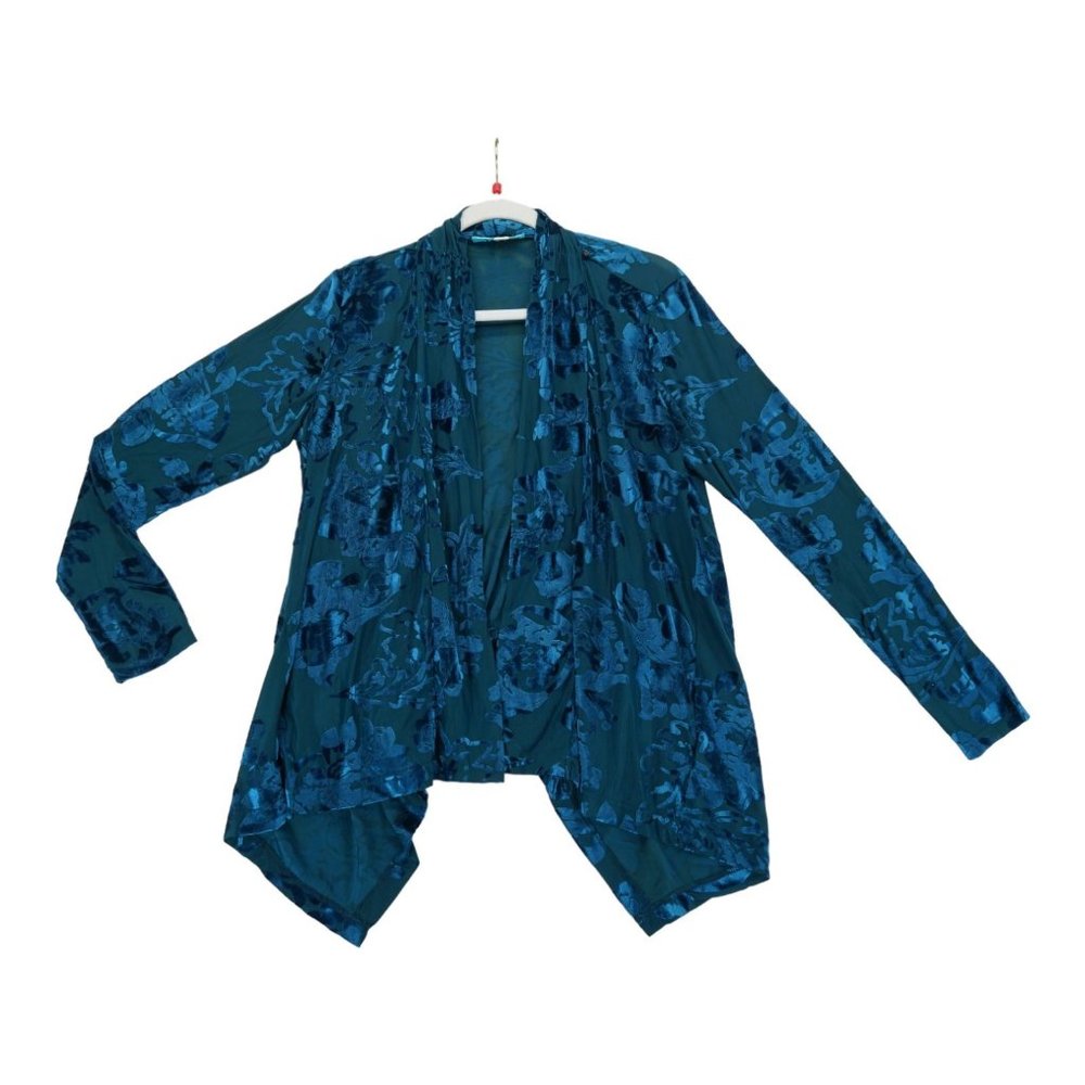 VT Lux Women's Long Sleeve Shirt Small Floral Open Front Sheer Wrap‎ Drape
